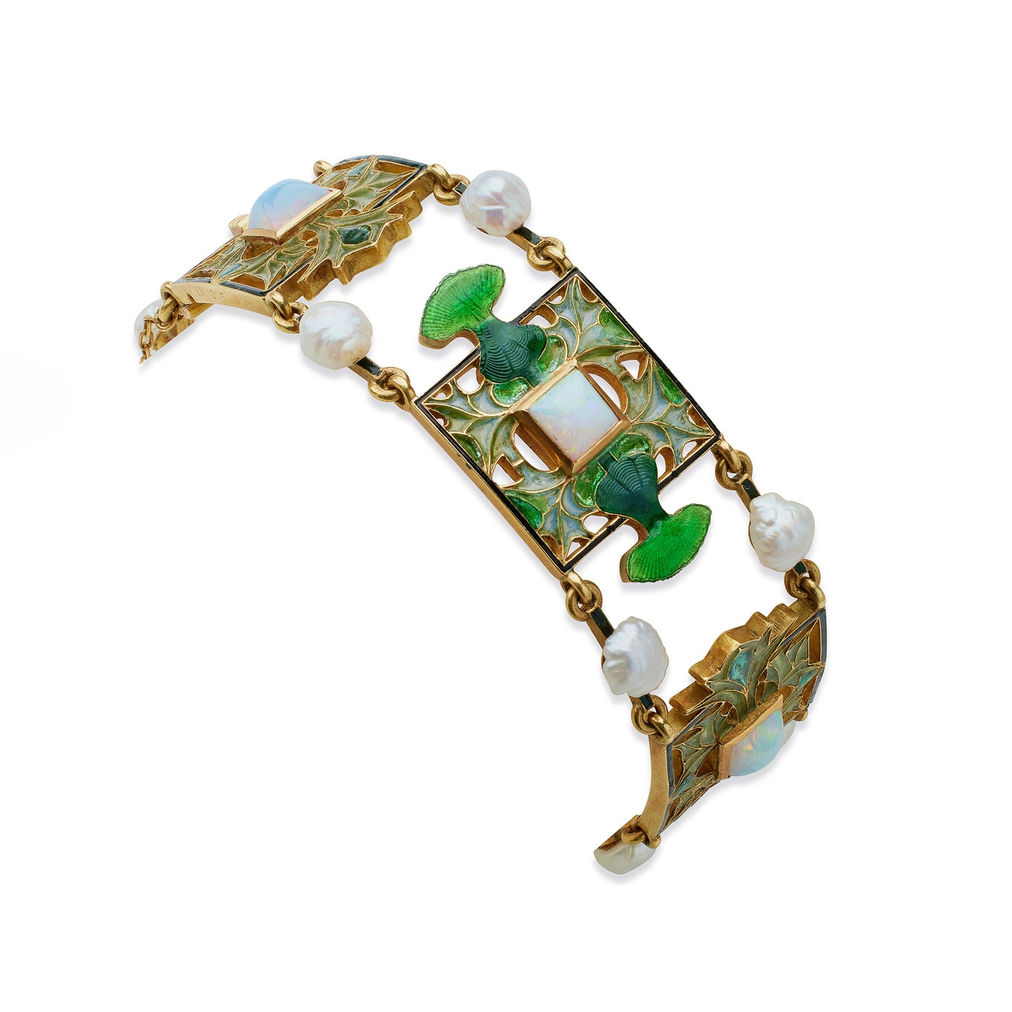 Macklowe Gallery René Lalique Art Nouveau Plique-à-jour Enamel, Opal and Pearl