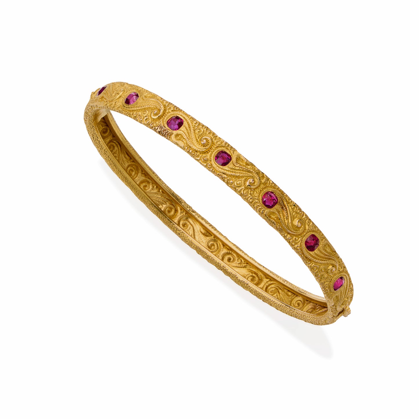 Macklowe Gallery Victorian 18K Gold and Ruby Bangle Bracelet