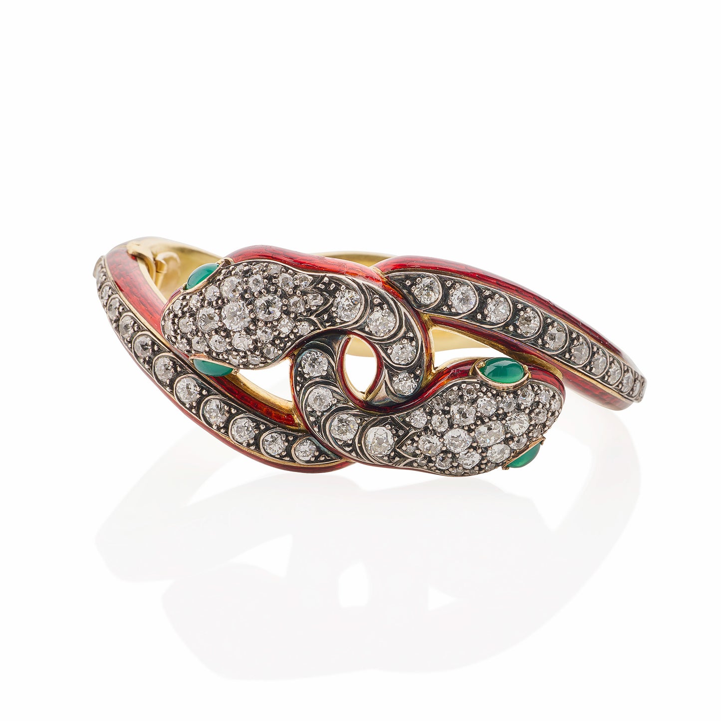 Macklowe Gallery Antique Diamond and Enamel Snake Bracelet
