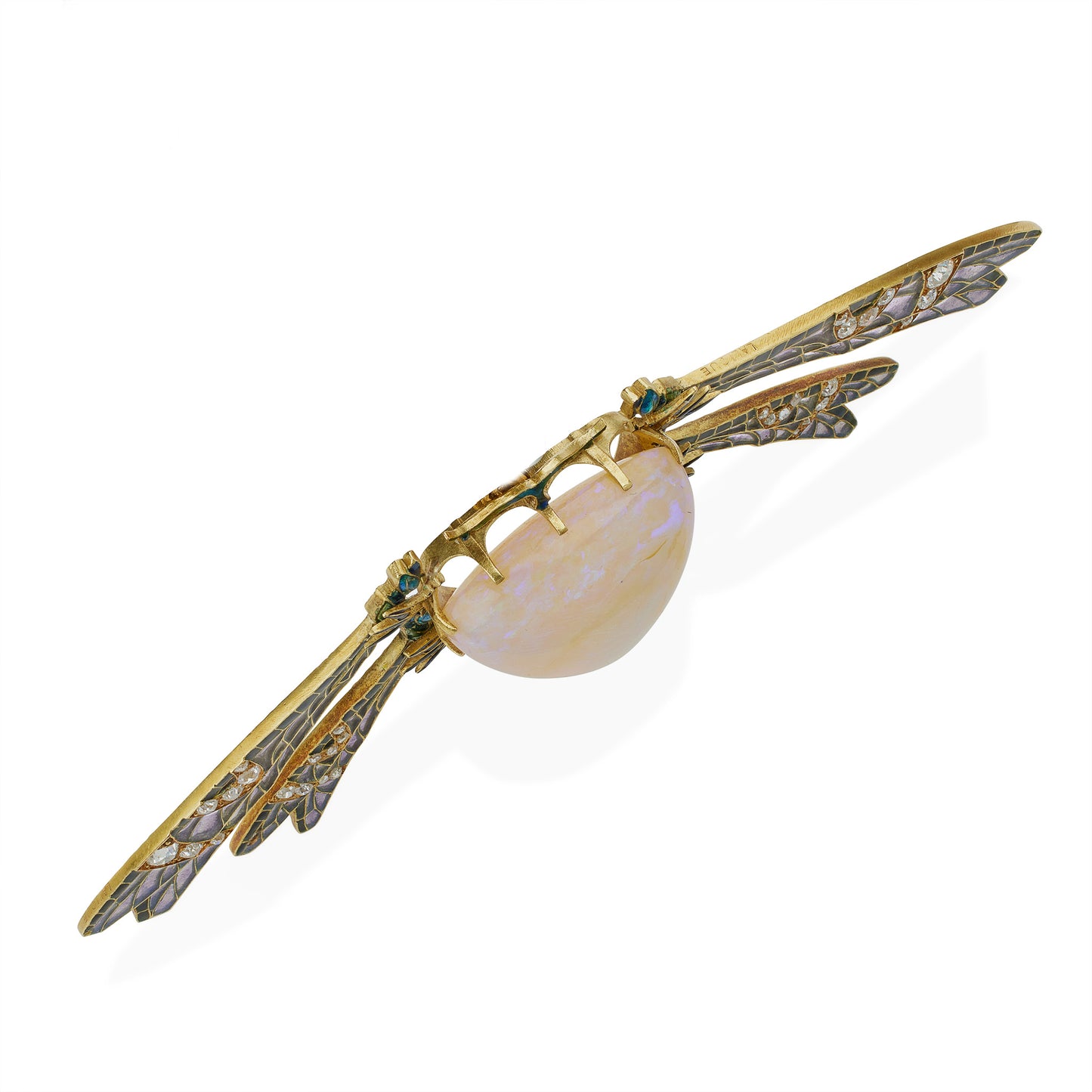 Macklowe Gallery René Lalique Art Nouveau Plique-à-jour Enamel, Fire Opal and Diamond Damselfly
