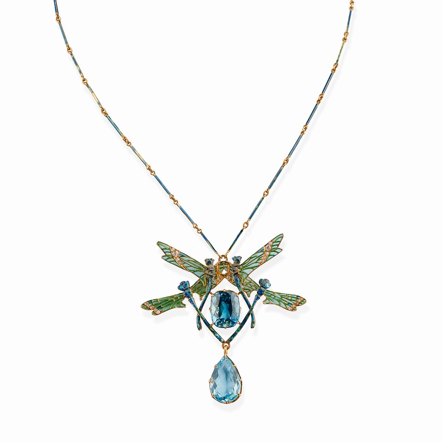 Macklowe Gallery René Lalique Art Nouveau Plique-à-jour Enamel and Aquamarine