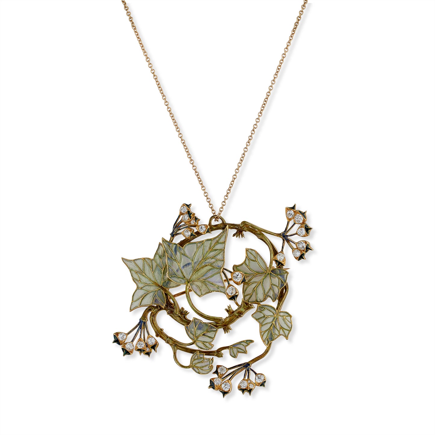 Macklowe Gallery René Lalique Art Nouveau Plique-à-Jour Enamel and Diamond
