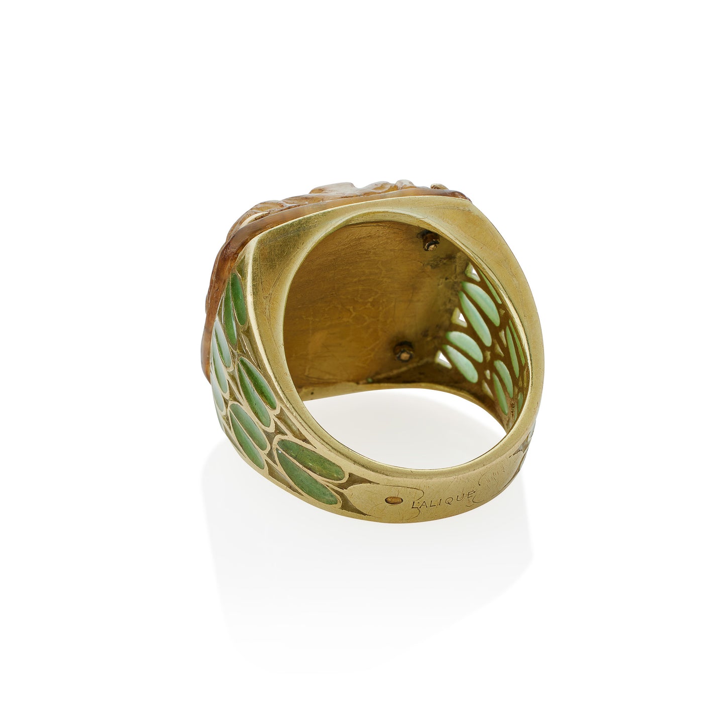 Macklowe Gallery René Lalique Art Nouveau Carved Horn and Plique-à-jour Enamel