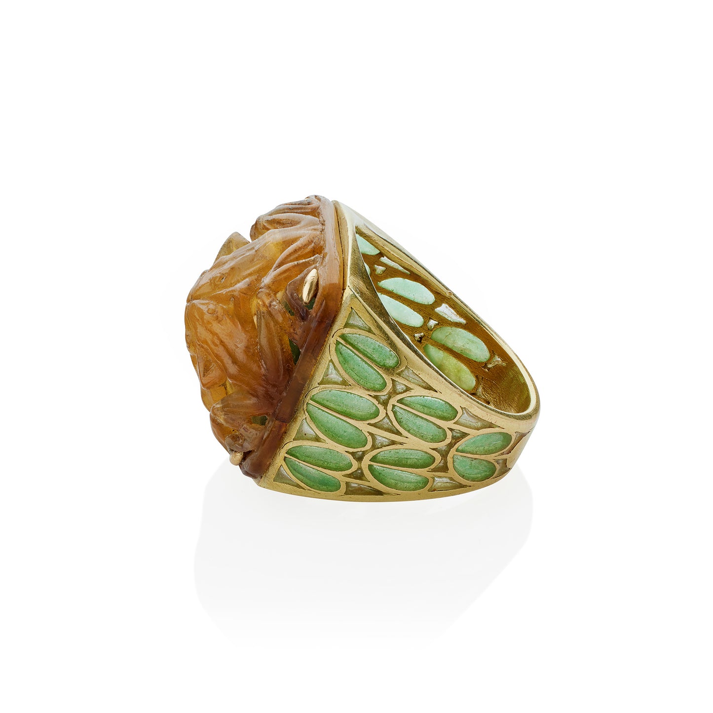 Macklowe Gallery René Lalique Art Nouveau Carved Horn and Plique-à-jour Enamel