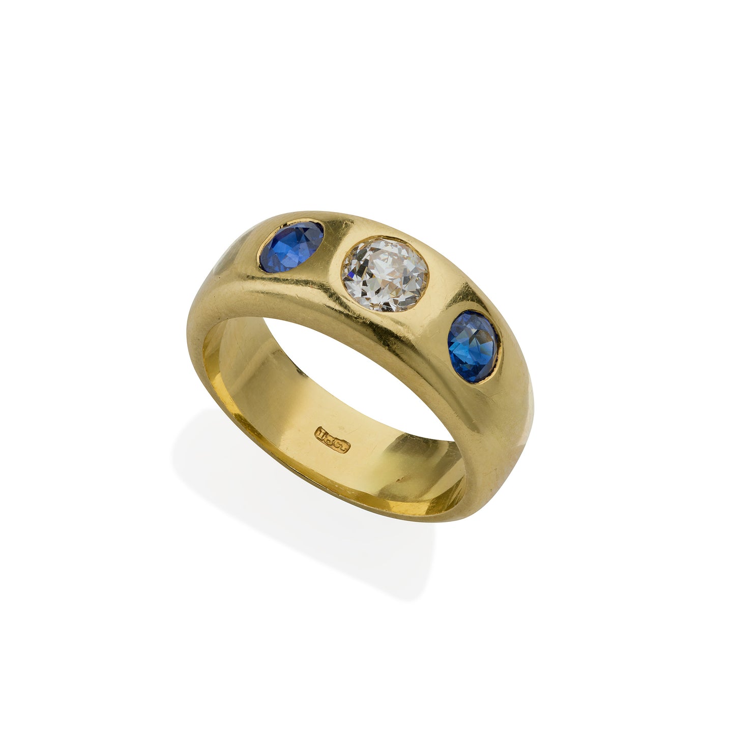 Macklowe Gallery Pair of Victorian Three Stone Diamond, Ruby and Sapphire Rings