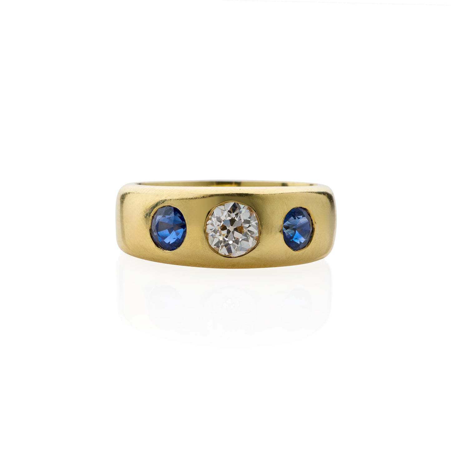 Macklowe Gallery Pair of Victorian Three Stone Diamond, Ruby and Sapphire Rings