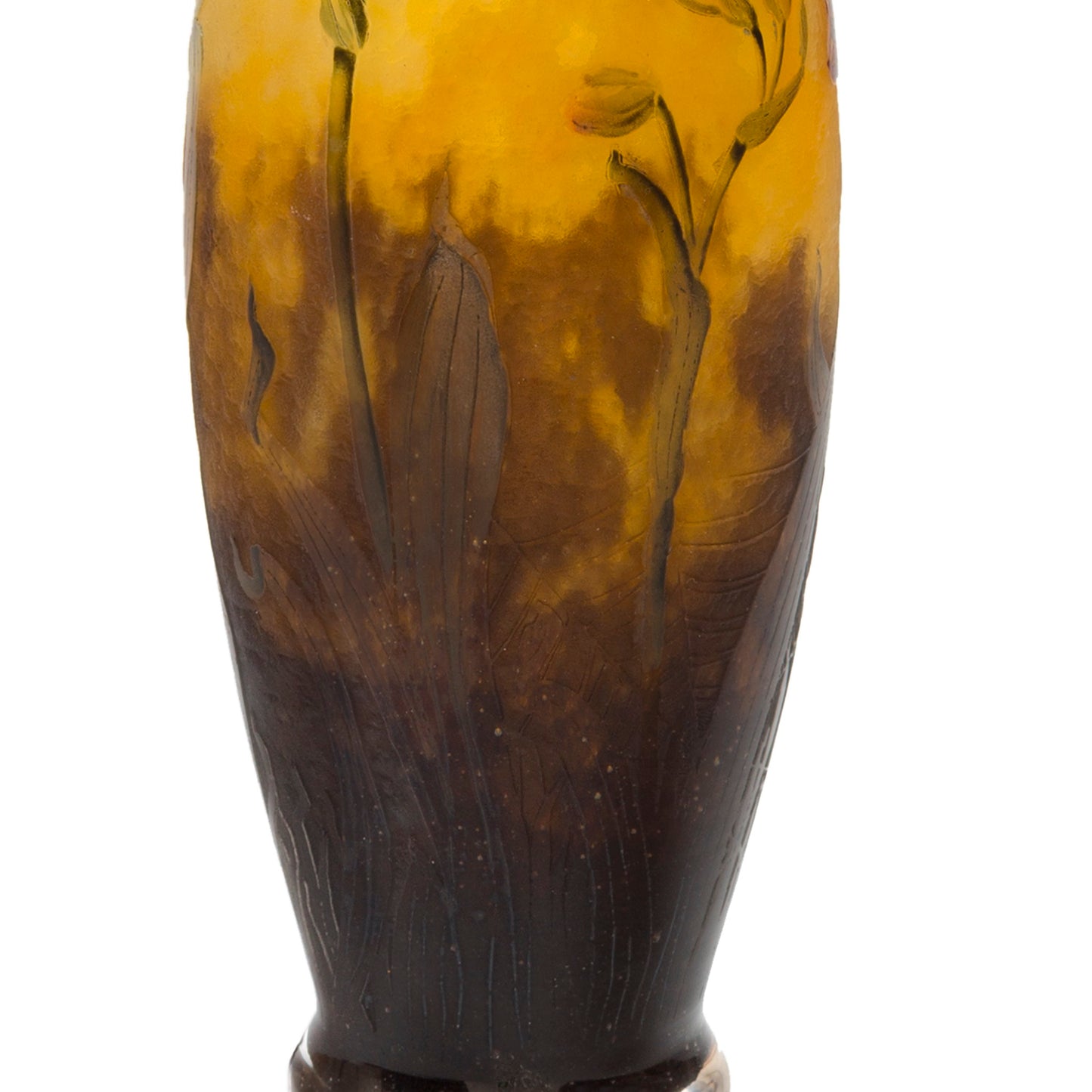 Macklowe Gallery Daum Nancy Enameled and Etched Orchid Landscape Glass Vase