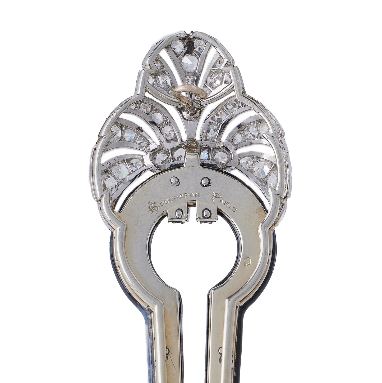 Macklowe Gallery Boucheron Paris Art Deco Diamond and Black Enamel Brooch