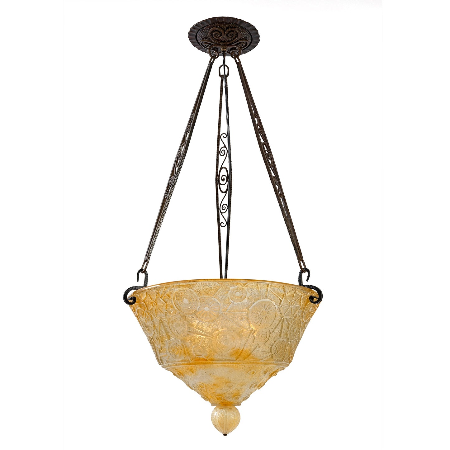 Macklowe Gallery Daum Nancy Frosted and Carved Glass Chandelier
