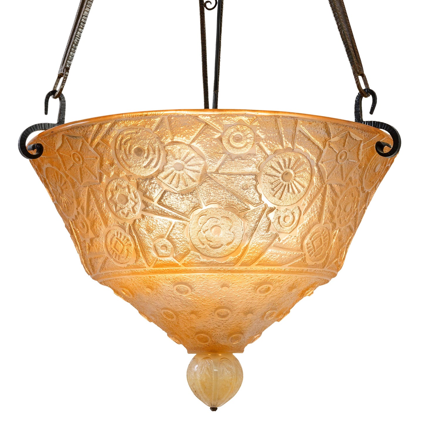 Macklowe Gallery Daum Nancy Frosted and Carved Glass Chandelier