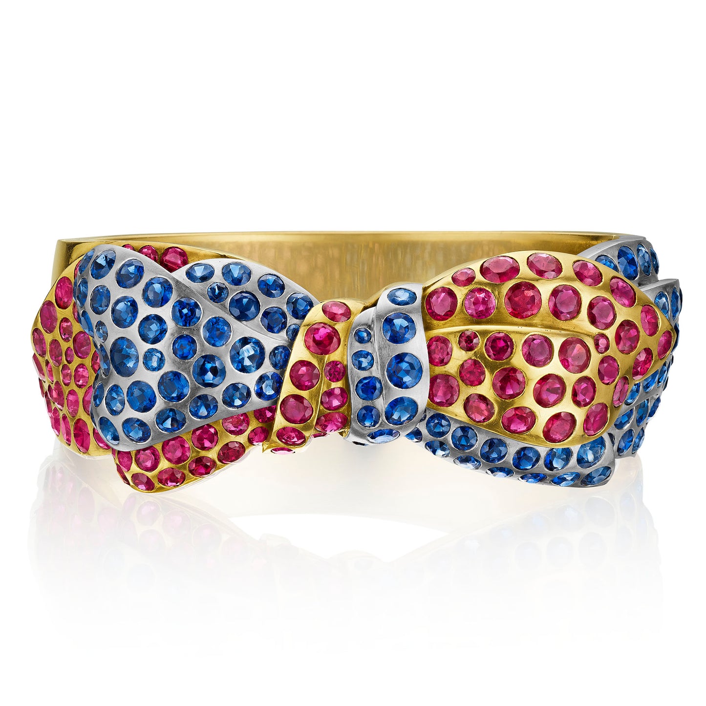 Macklowe Gallery Retro Ruby and Sapphire Bow Bracelet