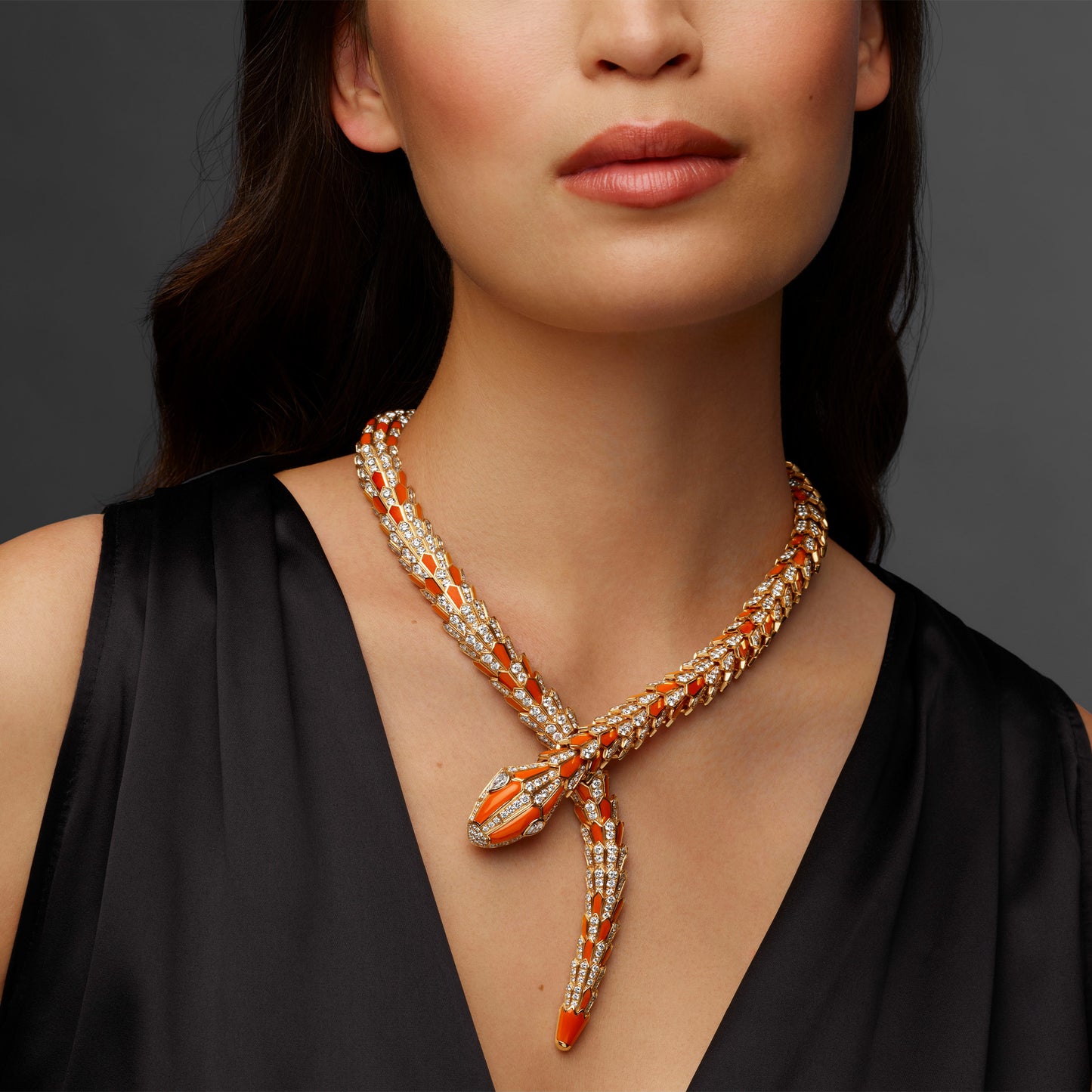 Macklowe Gallery Bulgari "Serpenti" Coral and Diamond Necklace