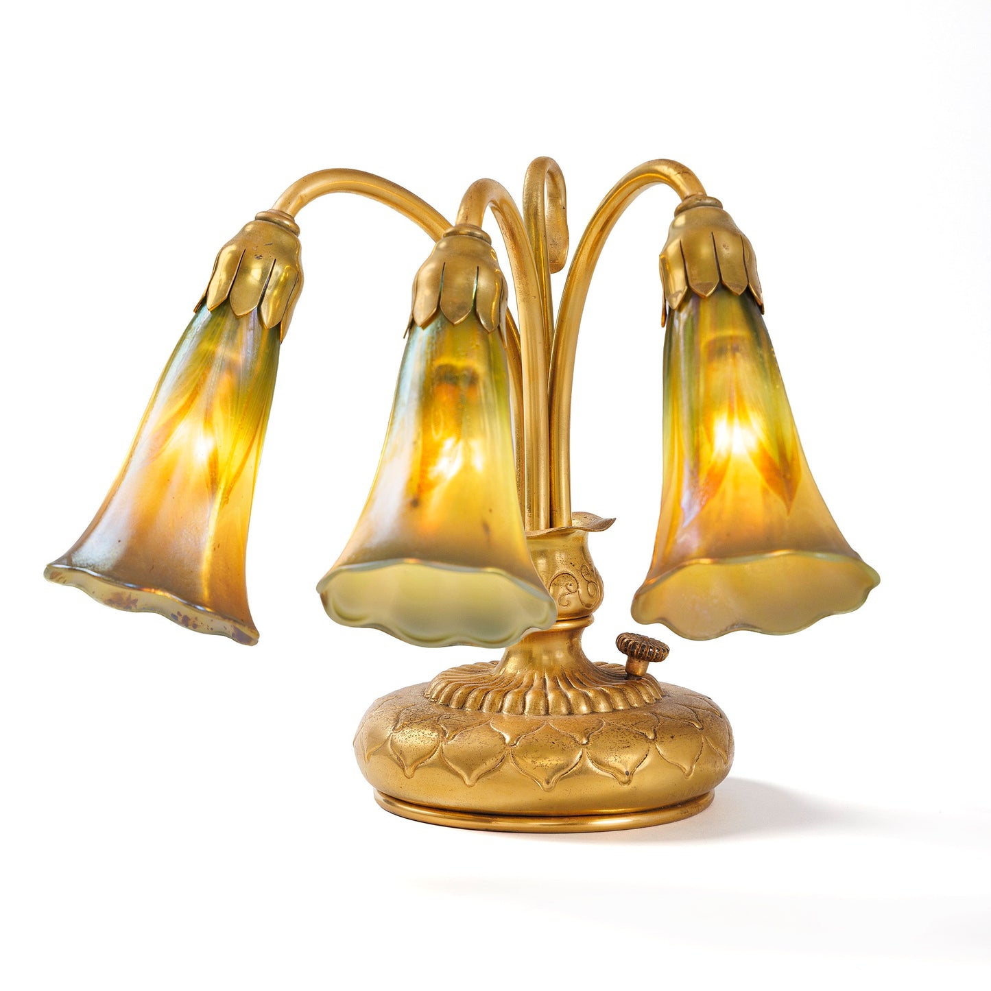 Macklowe Gallery Tiffany Studios New York "Three-Light-Lily" Piano Lamp