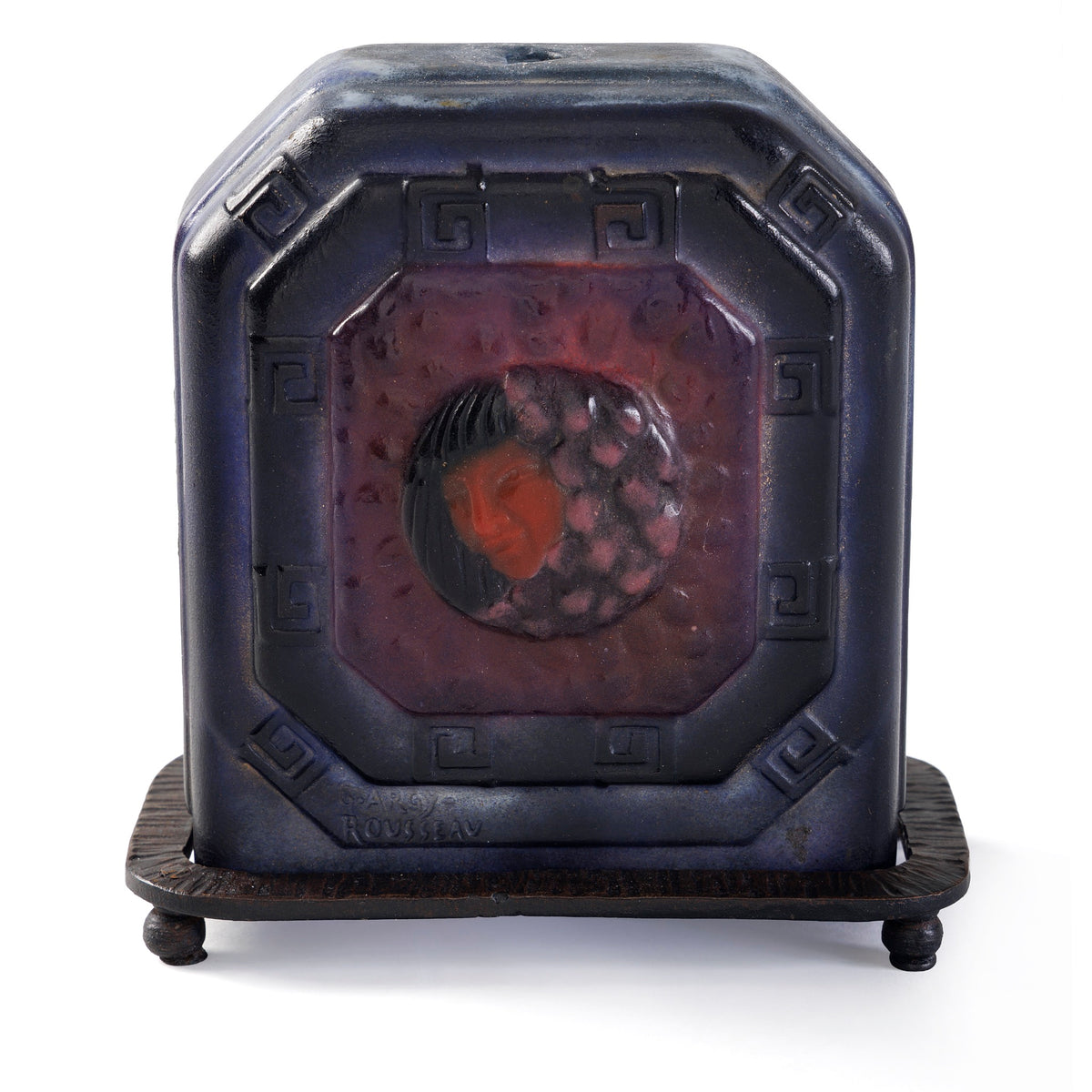 Macklowe Gallery Gabriel Argy-Rouseau Pâte de Verre "Visages en Medallion" Night Light