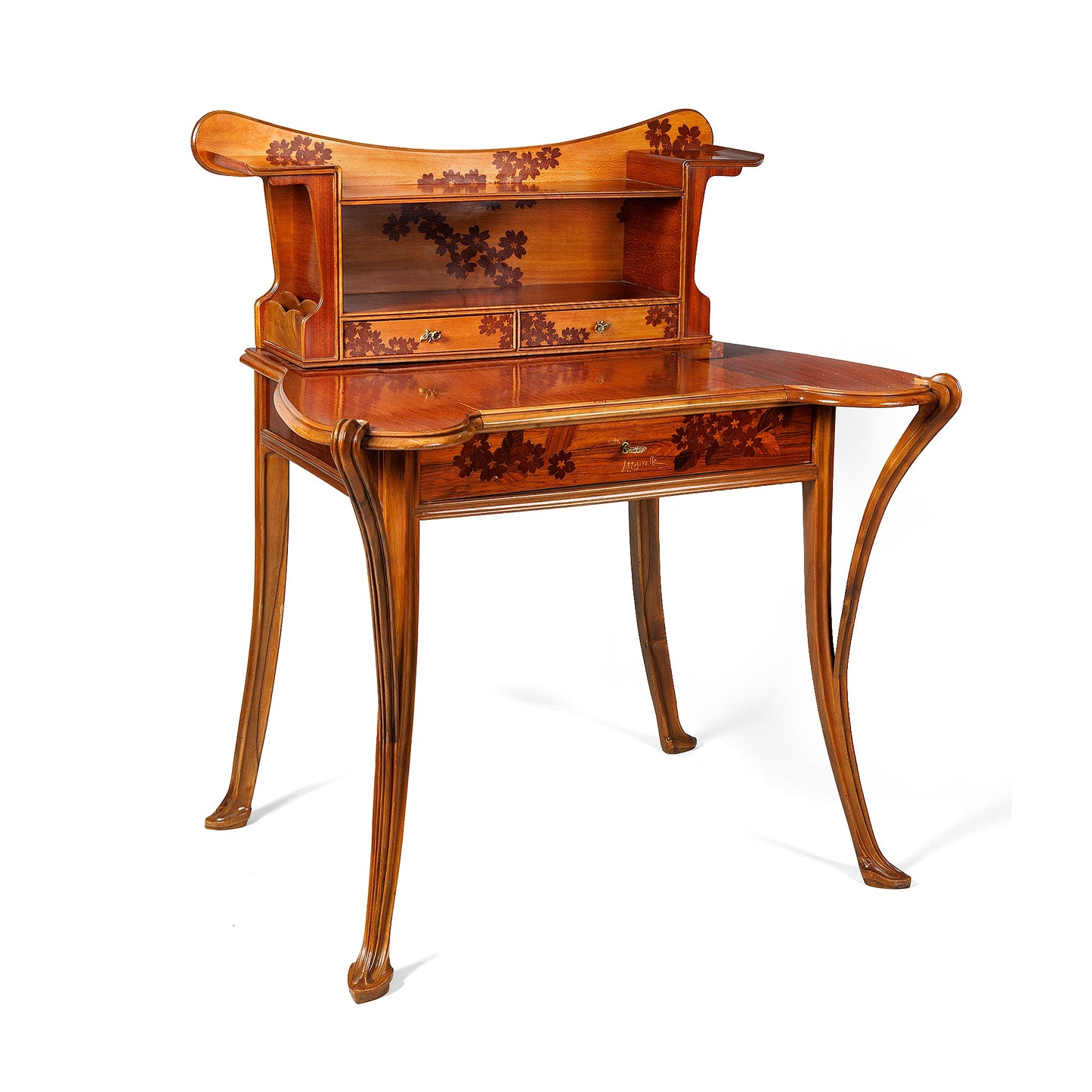 Macklowe Gallery Louis Majorelle "Aux Primevères" Walnut and Fruitwood Marquetry Desk