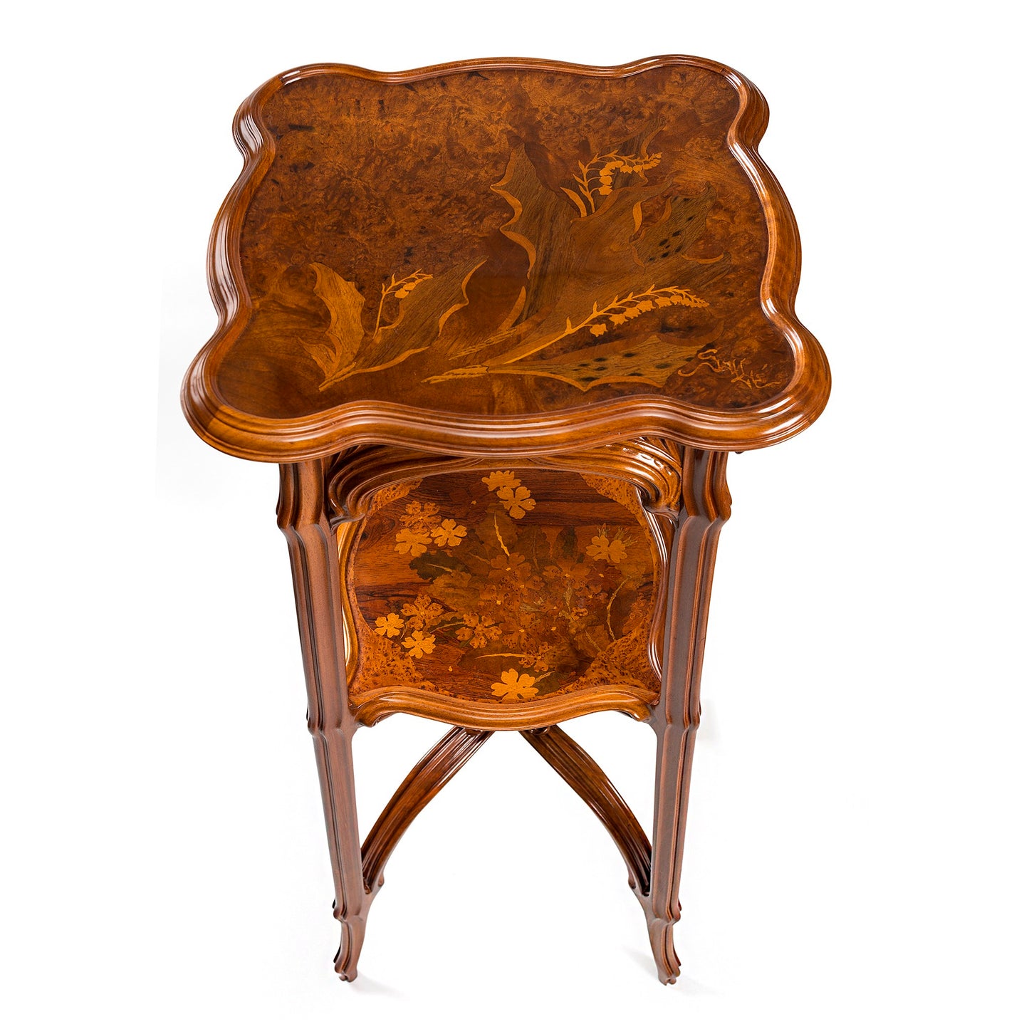 Macklowe Gallery Émile Gallé Carved French Walnut and Fruitwood Marquetry Pedestal