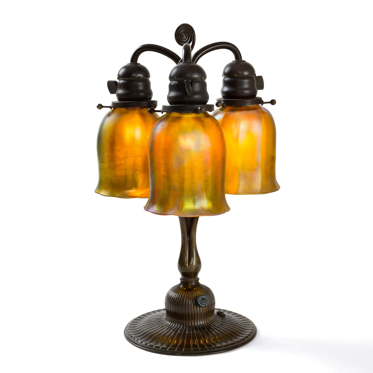 Macklowe Gallery Tiffany Studios New York "Newell Post" Favrile Glass Desk Lamp